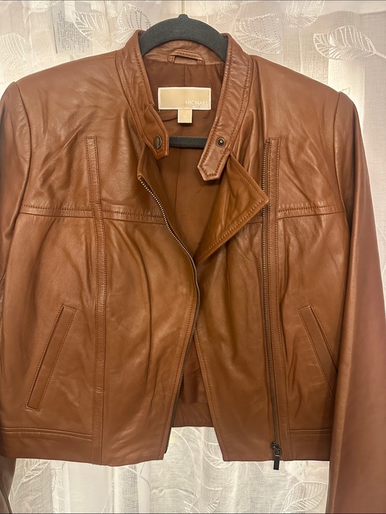 Michael Kors Jackets & Blazers - Michael Kors Cognac Brown Leather Zip Moto Jacket
